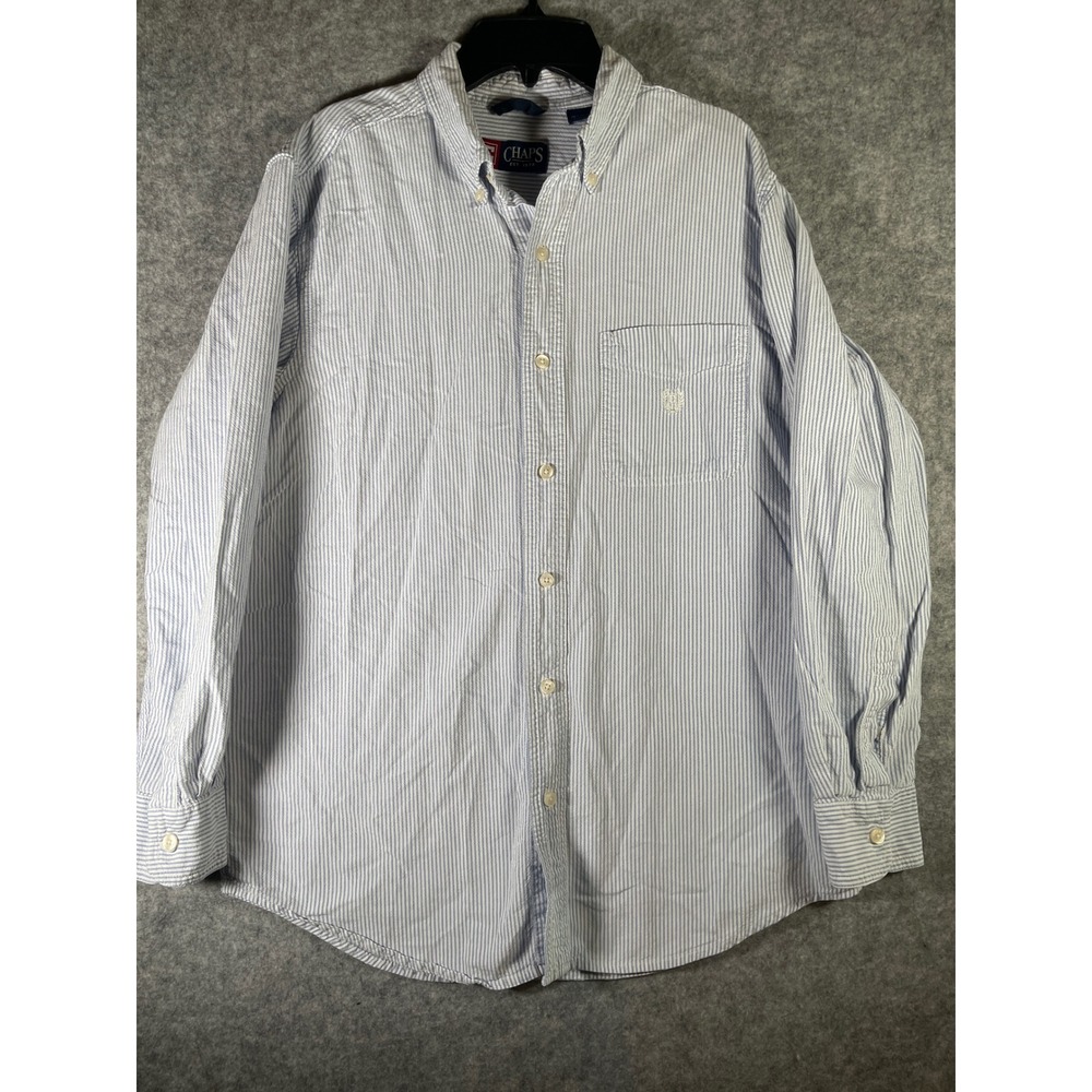 Chaps Mens Blue White Striped‎ Button Down Shirt Long Sleeve Cotton Size M